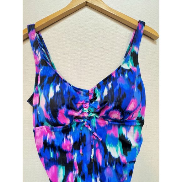 Aqua Green Women’s Tie Front One Piece Swimsuit Womens L Blue Abstract Padded - Picture 4 of 8